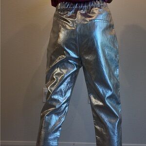 Shiny Silver Metallic Pants. ZARA